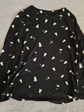 Old Navy Black Long Sleeve Shirt with White Ghost Print Girls Medium